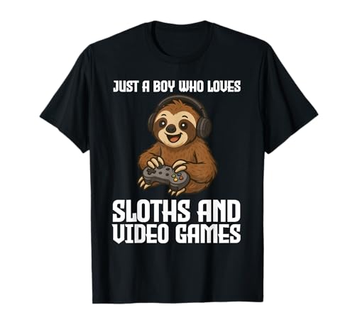 Just A Boy Who Loves Sloths and Video Games Gamer T-Shirt von Just A Boy Who Loves Sloths Video Games Apparel