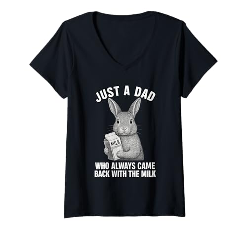Damen Just a Dad Who Always Came Back With the Milk Hase Liebe T-Shirt mit V-Ausschnitt Damen Just a Dad Who Always Came Back With the Milk Hase Liebe T-Shirt mit V-Ausschnitt von Just A Dad Who Always Came Back With Milk Rabbit