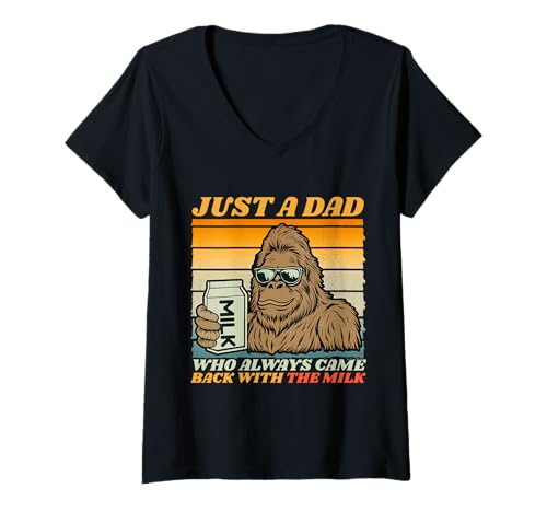 Damen Papa Just A Dad Who Always Came Back with The Milk Bigfoot T-Shirt mit V-Ausschnitt Damen Papa Just A Dad Who Always Came Back with The Milk Bigfoot T-Shirt mit V-Ausschnitt von Just A Dad Who Comes Back With Milk Bigfoot Father