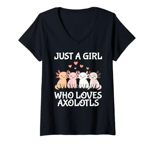 Damen Just A Girl Who Loves Axolotls Cute Axolotl T-Shirt mit V-Ausschnitt Damen Just A Girl Who Loves Axolotls Cute Axolotl T-Shirt mit V-Ausschnitt von Just A Girl Who Loves Axolotls Axolotl Apparel