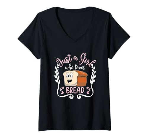 Damen Brotbacken, lustiger Bäcker Just A Girl Who Loves Brot T-Shirt mit V-Ausschnitt von Just A Girl Who Loves Bread Baking Gift
