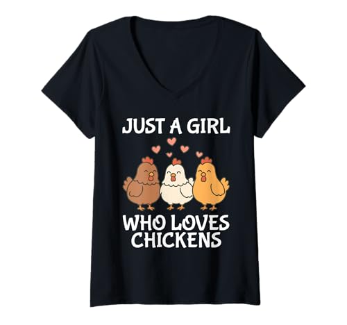 Damen Just A Girl Who Loves Chickens Cute Chicken T-Shirt mit V-Ausschnitt Damen Just A Girl Who Loves Chickens Cute Chicken T-Shirt mit V-Ausschnitt von Just A Girl Who Loves Chickens Chicken Apparel