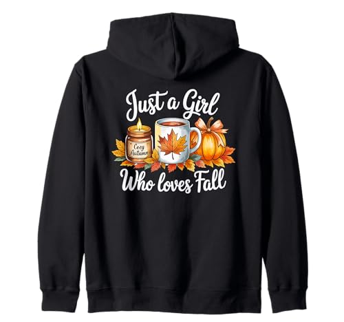 Nur EIN Mädchen, das herbstliche, gemütliche Herbst-Kürbiskerzen-Vibes liebt Kapuzenjacke von Just A Girl Who Loves Fall Cozy Autumn Fall Vibes