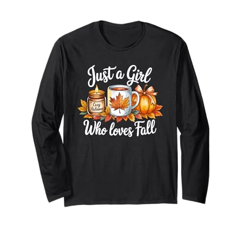Nur EIN Mädchen, das herbstliche, gemütliche Herbst-Kürbiskerzen-Vibes liebt Langarmshirt von Just A Girl Who Loves Fall Cozy Autumn Fall Vibes