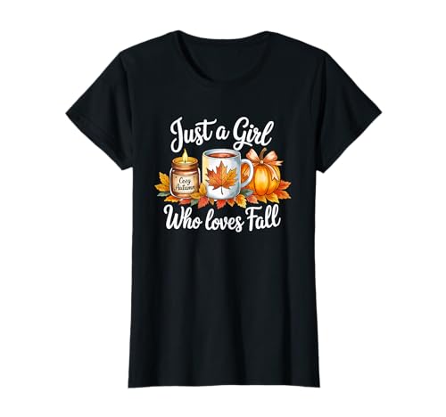 Nur EIN Mädchen, das herbstliche, gemütliche Herbst-Kürbiskerzen-Vibes liebt T-Shirt von Just A Girl Who Loves Fall Cozy Autumn Fall Vibes