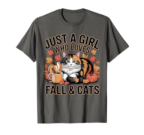 Nur EIN Mädchen, das Herbst und Katzen liebt T-Shirt Nur EIN Mädchen, das Herbst und Katzen liebt T-Shirt von Just A Girl Who Loves Fall & Cats By NKR