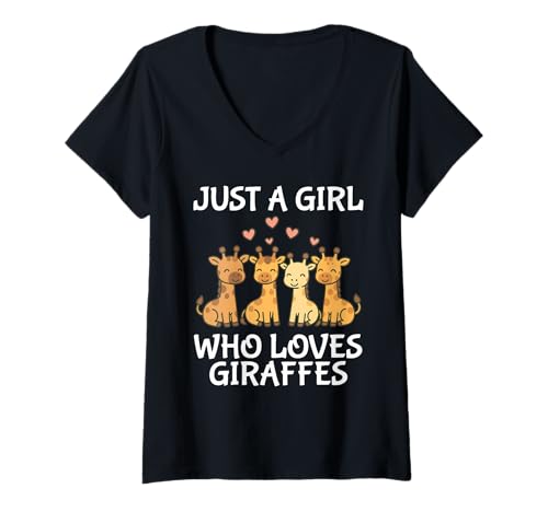 Damen Just A Girl Who Loves Giraffes Cute Women T-Shirt mit V-Ausschnitt Damen Just A Girl Who Loves Giraffes Cute Women T-Shirt mit V-Ausschnitt von Just A Girl Who Loves Giraffes Cute Giraffe