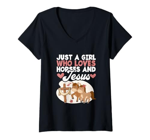 Damen Religiöser Pferdeliebhaber Just A Girl Who Loves Horses and Jesus T-Shirt mit V-Ausschnitt Damen Religiöser Pferdeliebhaber Just A Girl Who Loves Horses and Jesus T-Shirt mit V-Ausschnitt von Just A Girl Who Loves Horses And Jesus Gift
