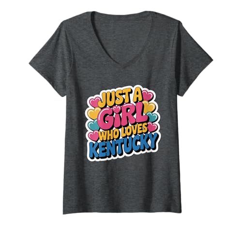 Damen Just A Girl Who Loves Kentucky, Women's Girls Cute Kentucky T-Shirt mit V-Ausschnitt Damen Just A Girl Who Loves Kentucky, Women's Girls Cute Kentucky T-Shirt mit V-Ausschnitt von Just A Girl Who Loves Kentucky Apparel and Gifts