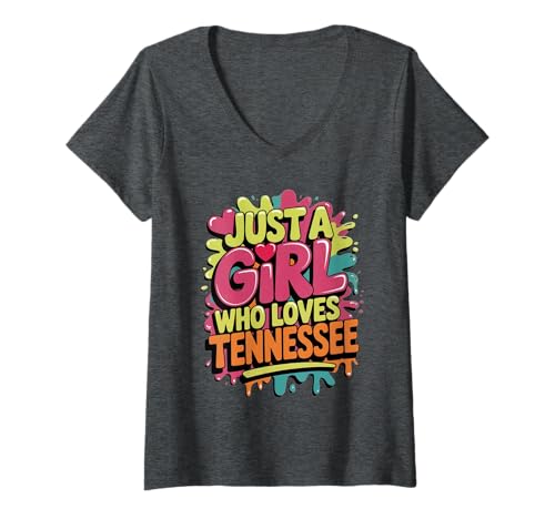 Damen Just A Girl Who Loves Tennessee, Women's Cute T-Shirt mit V-Ausschnitt von Just A Girl Who Loves Tennessee Apparel and Gifts