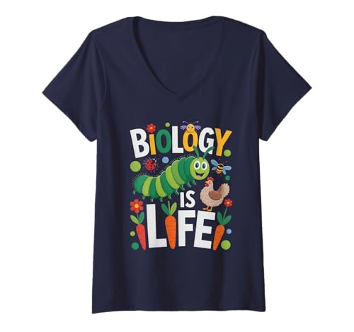 Damen Retro Science Biology is Life Squad Teamlehrer Learn Stud T-Shirt mit V-Ausschnitt Damen Retro Science Biology is Life Squad Teamlehrer Learn Stud T-Shirt mit V-Ausschnitt von Just A Girl Who Loves Think Nerd Inspire Women