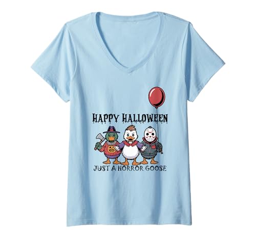 Damen Nur eine Horrorgans Halloween Ghost Hexe Horror Halloween T-Shirt mit V-Ausschnitt Damen Nur eine Horrorgans Halloween Ghost Hexe Horror Halloween T-Shirt mit V-Ausschnitt von Just A Horror Goose Halloween