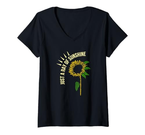 Damen Just A Ray of Sunshine | Damen Sonnenblumenshirt mit Spruch T-Shirt mit V-Ausschnitt Damen Just A Ray of Sunshine | Damen Sonnenblumenshirt mit Spruch T-Shirt mit V-Ausschnitt von Just A Ray of Sunshine | Women Sunflower Shirt