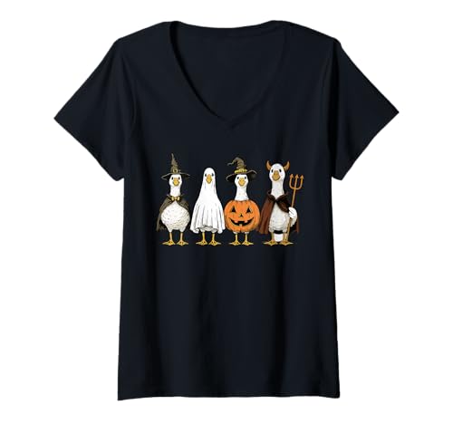 Damen Just A Spooky Goose Halloween Dumme Gans Lustiges Halloween T-Shirt mit V-Ausschnitt Damen Just A Spooky Goose Halloween Dumme Gans Lustiges Halloween T-Shirt mit V-Ausschnitt von Just A Spooky Goose Halloween Silly Goose