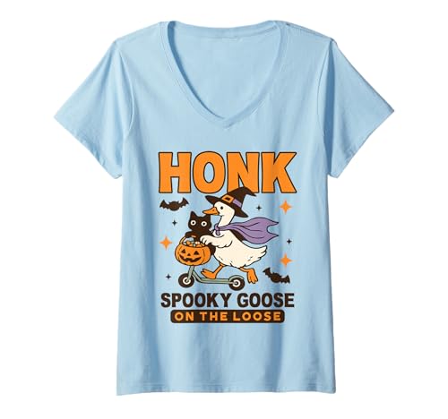 Damen Honk Goose Lustige gruselige Gans auf der losen T-Shirt mit V-Ausschnitt Damen Honk Goose Lustige gruselige Gans auf der losen T-Shirt mit V-Ausschnitt von Just A Spooky Goose Silly Goose Halloween gifts