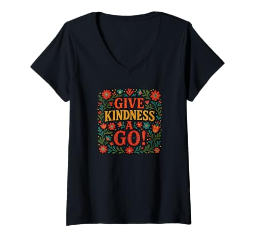 Damen Give Kindness A Go T-Shirt mit V-Ausschnitt Damen Give Kindness A Go T-Shirt mit V-Ausschnitt von Just American