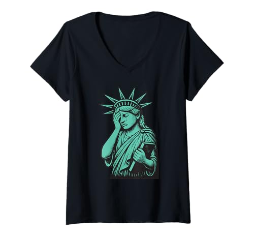Damen Sad Statue of Liberty T-Shirt mit V-Ausschnitt Damen Sad Statue of Liberty T-Shirt mit V-Ausschnitt von Just American