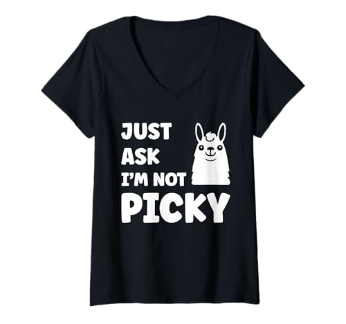 Damen Inappropriate Funny Joke Quote Just Ask I'm Not Picky T-Shirt mit V-Ausschnitt von Just Ask Funny Joke quote picky
