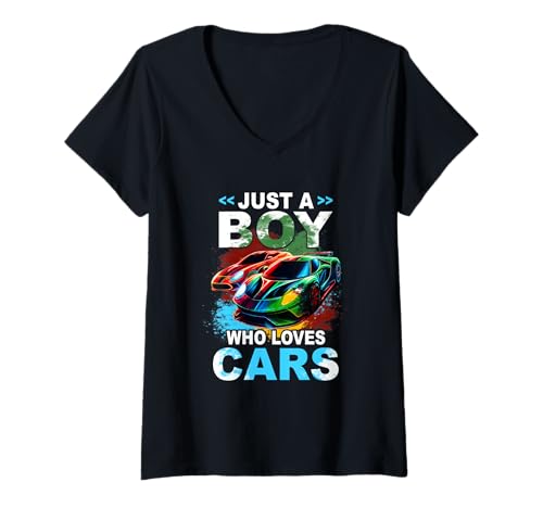 Damen Just Boy Who Loves Cars Cool Sleek Sportwagen-Enthusiast T-Shirt mit V-Ausschnitt von Just Boy Who Loves Cars Sleek s Car