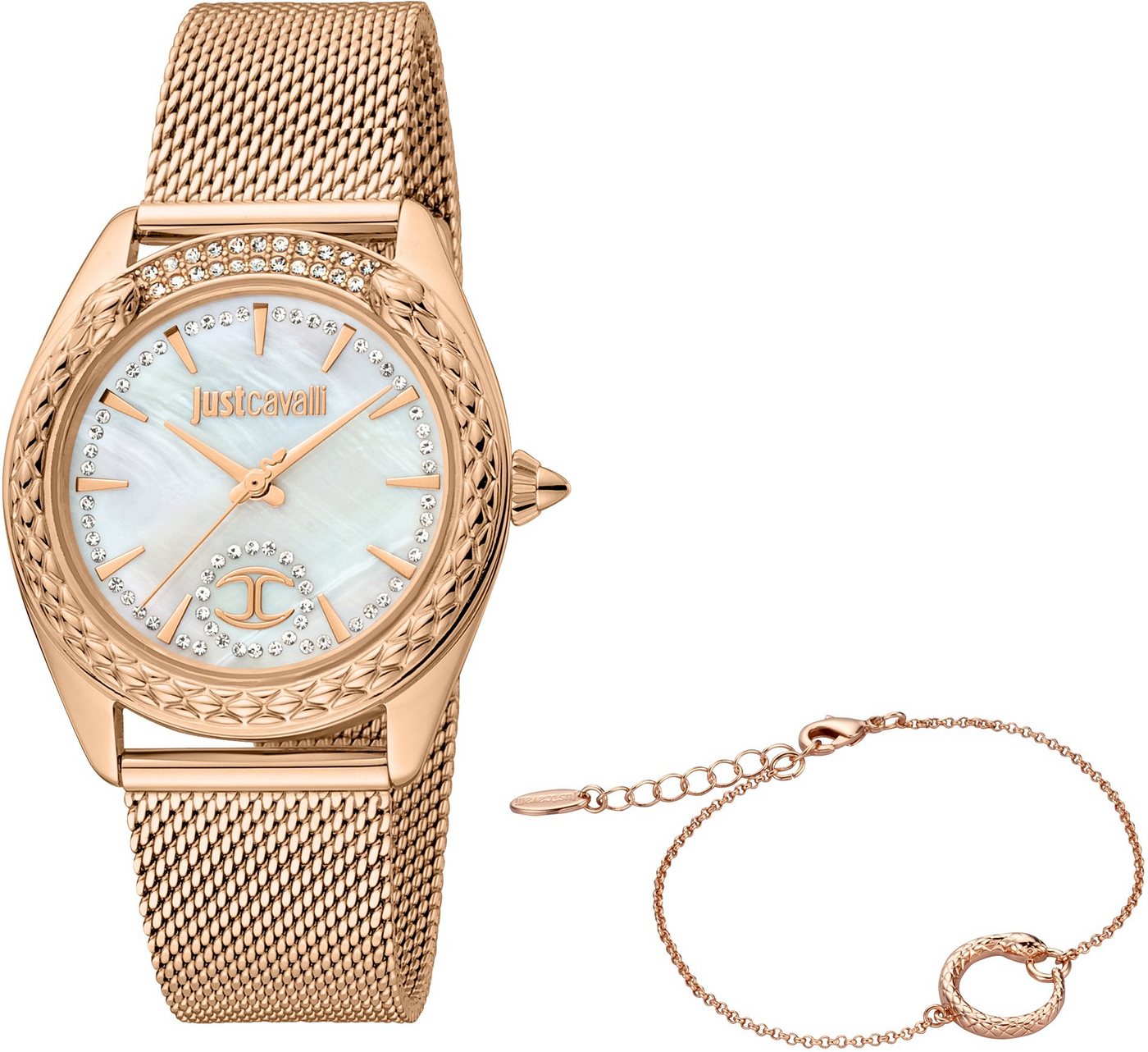 Just Cavalli Time Quarzuhr JC PRESTIGIO 2 JC1L195M0245, (Set, 2-tlg., mit Armband), Armbanduhr, Damenuhr, Kristallsteine, Edelstahlarmband, Geschenkidee von Just Cavalli Time