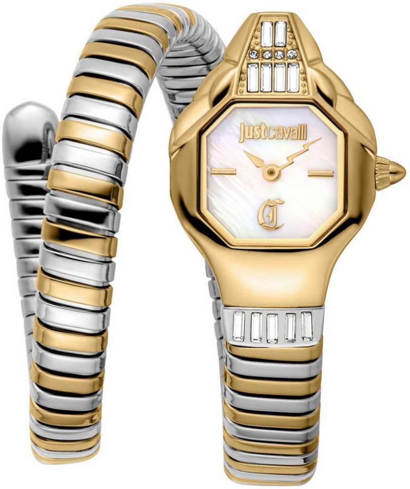 Just Cavalli Time Quarzuhr Signature Snake JC1L326M0055, Armbanduhr,Damenuhr,Edelstahlband,Perlmutt-Zifferblatt,Kristallsteine von Just Cavalli Time