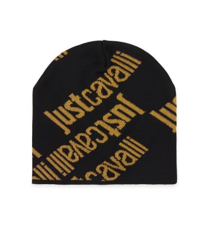 Just Cavalli Beanie Mütze, Logo Schwarz-Gold von Just Cavalli