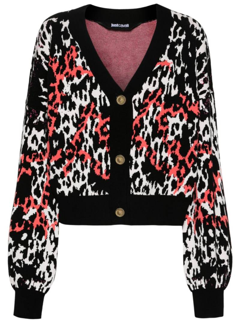 Just Cavalli Cropped-Cardigan mit Leoparden-Muster - Schwarz von Just Cavalli