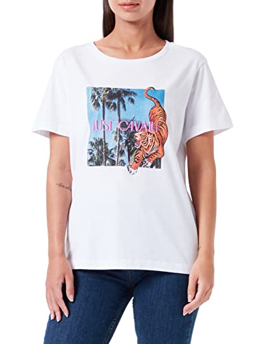 Just Cavalli Damen T-Shirt, 100 Optical White, L von Just Cavalli