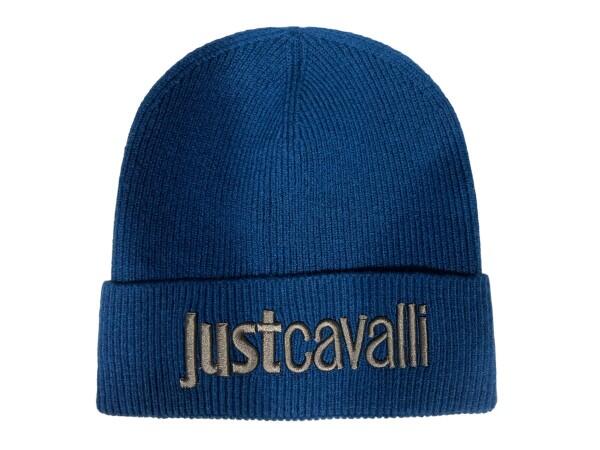 Just Cavalli - Just Cavalli Beanie Mütze, Logo Blau-Grau von Just Cavalli