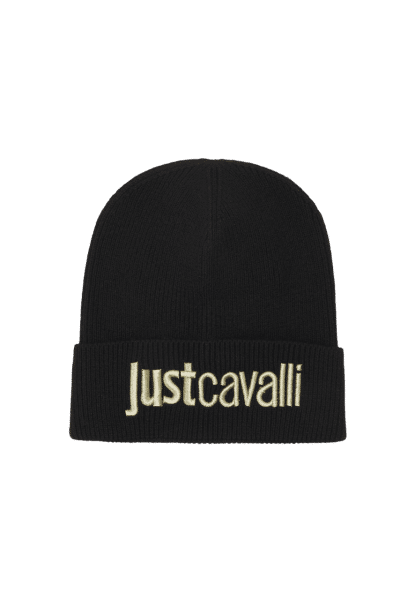Just Cavalli - Just Cavalli Beanie Mütze, Logo Schwarz-Gold von Just Cavalli