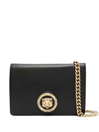 Just Cavalli Schultertasche aus Kunstleder mit Tigerplatte in Schwarz und Gold, Schwarz , UNI EU von Just Cavalli