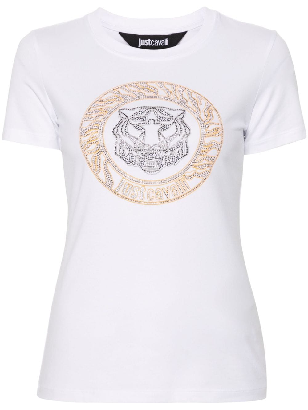 Just Cavalli T-Shirt mit Tigerkopf und Nieten - Weiß von Just Cavalli