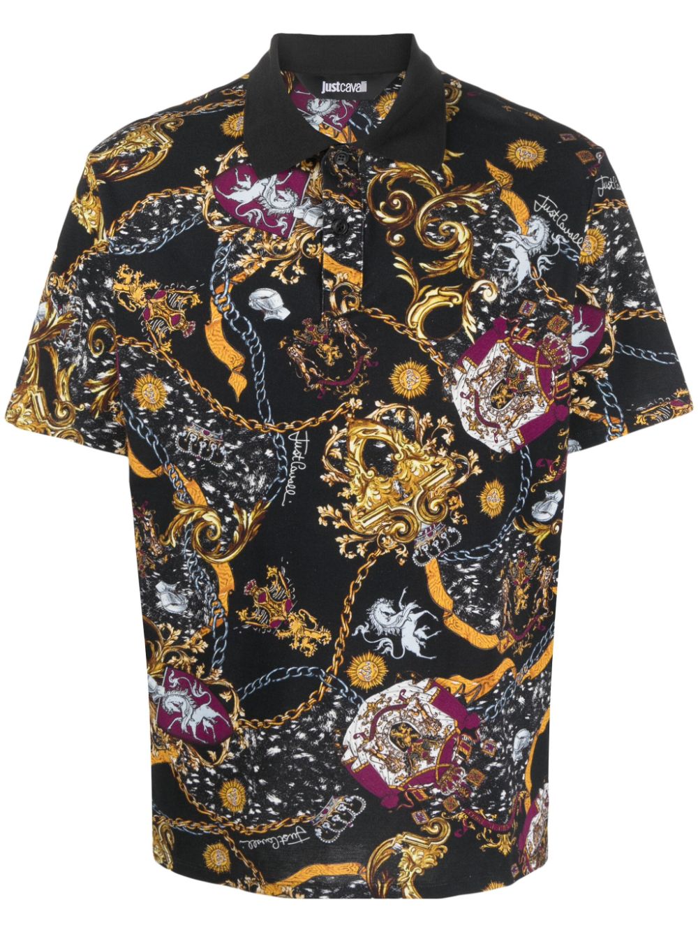 Just Cavalli Poloshirt mit Barock-Print - Schwarz von Just Cavalli