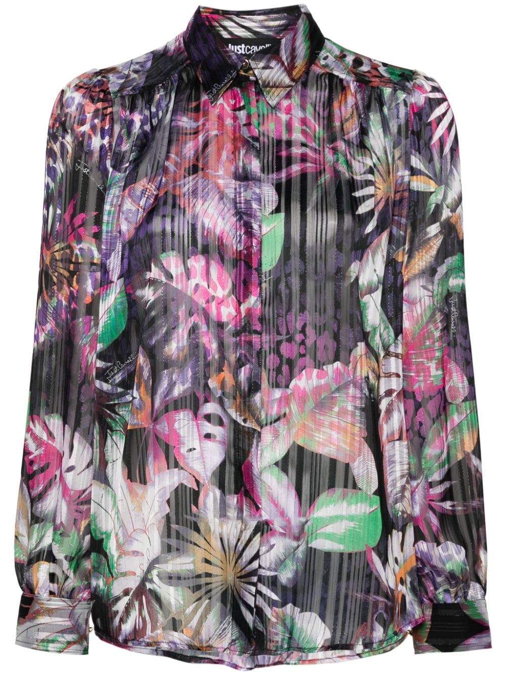 Just Cavalli Metallic-Hemd mit Blatt-Print - Violett von Just Cavalli