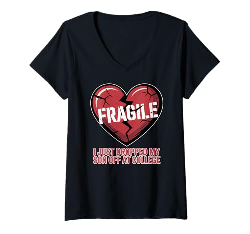 Damen Zerbrechliches Herz Ich Habe gerade Meinen Sohn am College abgesetzt T-Shirt mit V-Ausschnitt Damen Zerbrechliches Herz Ich Habe gerade Meinen Sohn am College abgesetzt T-Shirt mit V-Ausschnitt von Just Dropped My Kid Off at College by NLTS