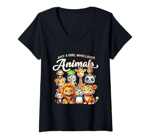 Damen Nur Mädchen, das Tiere liebt Wilde Safari Süße Zootiere T-Shirt mit V-Ausschnitt von Just Girl Who Loves Animals Wild Safari Zoo