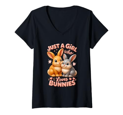 Damen Just Girl Who Loves Bunnies Kaninchen Pärchen niedliches Tier T-Shirt mit V-Ausschnitt Damen Just Girl Who Loves Bunnies Kaninchen Pärchen niedliches Tier T-Shirt mit V-Ausschnitt von Just Girl Who Loves Bunnies Rabbit Bunny