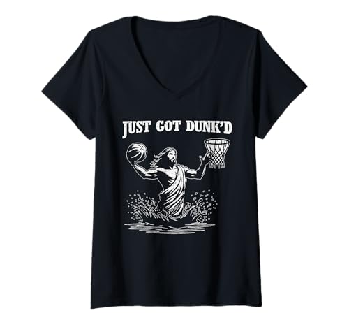 Damen Just Got Dunked Funny Taufe Jesus spielt Basketball T-Shirt mit V-Ausschnitt Damen Just Got Dunked Funny Taufe Jesus spielt Basketball T-Shirt mit V-Ausschnitt von Just Got Dunked Baptism Jesus Playing Basketball