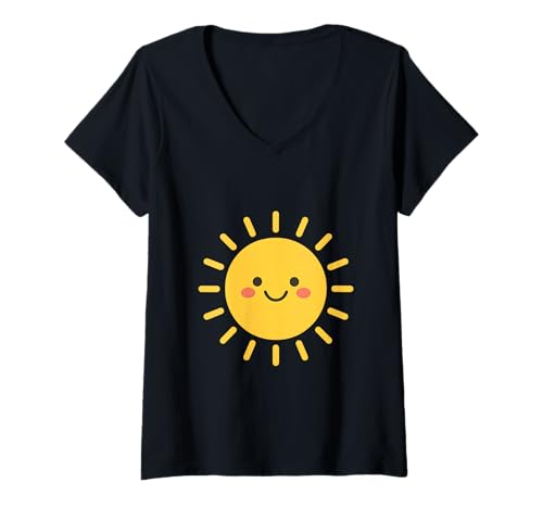 Damen Netter lächelnder Sonnenschein T-Shirt mit V-Ausschnitt Damen Netter lächelnder Sonnenschein T-Shirt mit V-Ausschnitt von Just Happy Designs