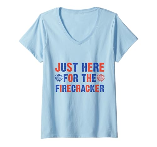 Damen Just Here for the Firecracker 4. Juli Independence Day T-Shirt mit V-Ausschnitt Damen Just Here for the Firecracker 4. Juli Independence Day T-Shirt mit V-Ausschnitt von Just Here for the Firecrackers Patriotic 4 of july