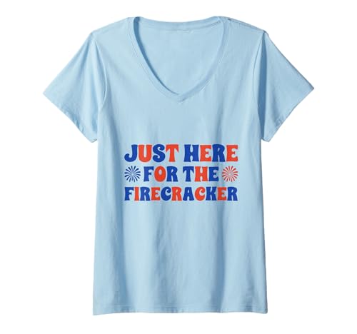 Damen Just Here for the Firecracker 4. Juli Independence Day T-Shirt mit V-Ausschnitt Damen Just Here for the Firecracker 4. Juli Independence Day T-Shirt mit V-Ausschnitt von Just Here for the Firecrackers Patriotic 4 of july