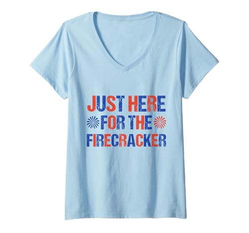 Damen Just Here for the Firecracker Matching 4 Juli Family Outfits T-Shirt mit V-Ausschnitt Damen Just Here for the Firecracker Matching 4 Juli Family Outfits T-Shirt mit V-Ausschnitt von Just Here for the Firecrackers Patriotic 4 of july