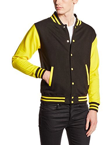 Just Hoods by AWDis Herren Jacke Varsity Jacket, Gelb (Jet Black/Sunshine Yellow), Medium von Just Hoods by AWDis
