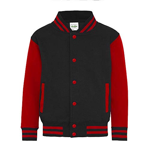 Just Hoods - Kinder College Jacke/Jet Black/Fire Red, 3/4 (XS) von Just Hoods