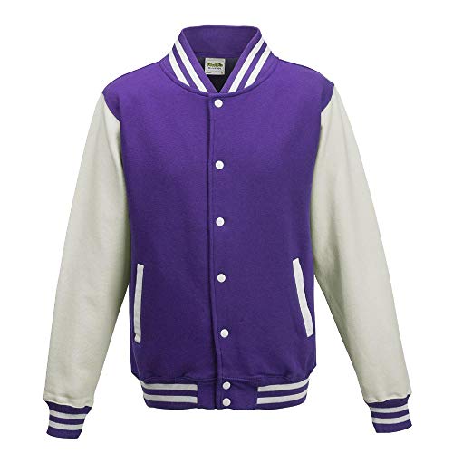 Just Hoods - Unisex College Jacke 'Varsity Jacket' BITTE DIE JH043 BESTELLEN! Gr. - L - Purple/White von Just Hoods