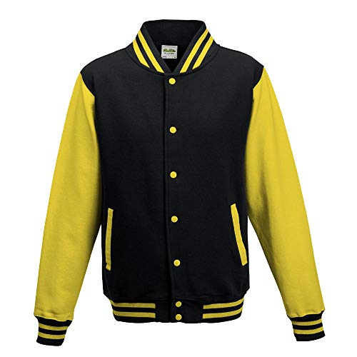 Just Hoods College Jacke 'Varsity Jacket, Tiefschwarz/Sonnengelb, S von Just Hoods