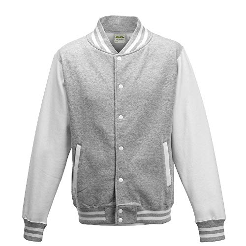 Just Hoods - Unisex College Jacke 'Varsity Jacket' BITTE DIE JH043 BESTELLEN! Gr. - L - Heather Grey/White von Just Hoods