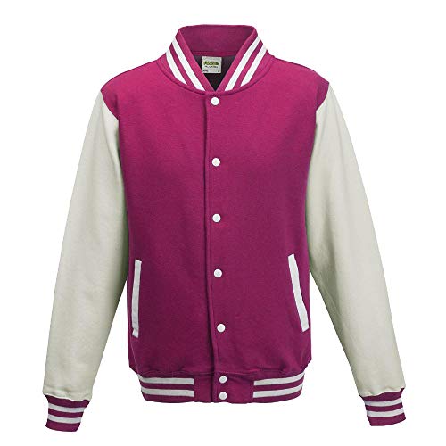 Just Hoods Unisex College Varsity Jacket' Jacke, blickdicht, Hot Pink/Weiß, XL von Just Hoods