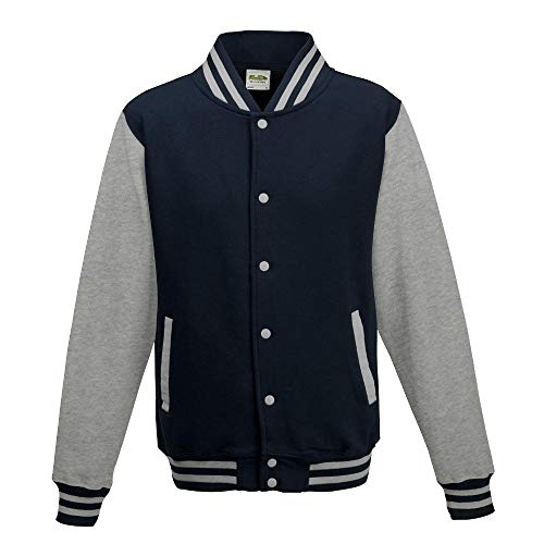 Just Hoods College Jacke 'Varsity Jacket, Oxford Navy/Heather Grey, XXL von Just Hoods