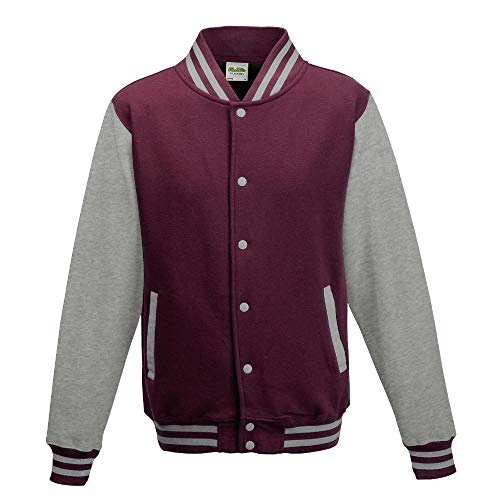 Just Hoods - Unisex College Jacke 'Varsity Jacket' BITTE DIE JH043 BESTELLEN! Gr. - L - Burgundy/Heather Grey von Just Hoods